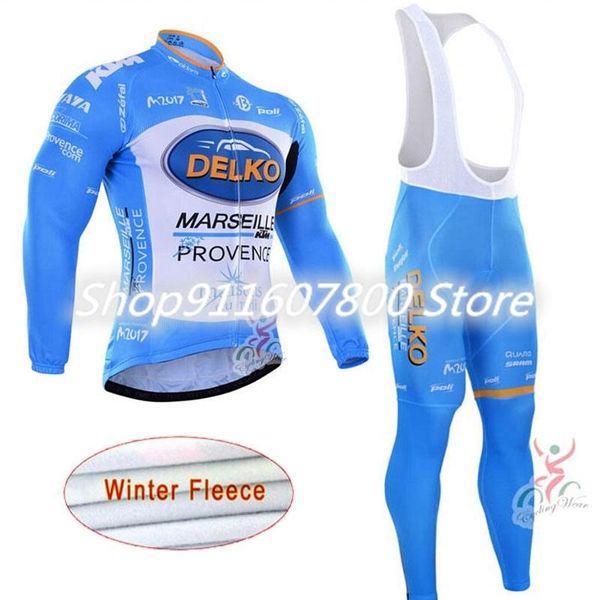 

delko team winter thermal fleece cycling jersey bib pants sets mens long sleeve shirts bicycle outfits outdoor sportwear racing, Black;blue