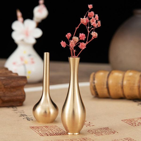 

vases 1pce retro mini pure copper vase gold home decor living room decoration antique modern light luxury unique flower 2021