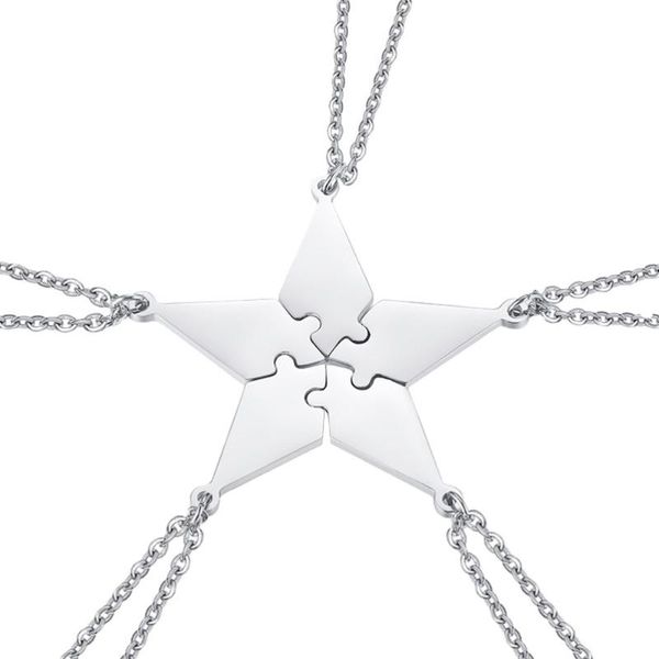 

5pcs good family friendship necklace set five-pointed star puzzle neck pendant fashion creative jewelry accessories (pe necklaces, Silver