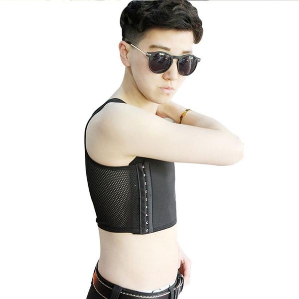 

women's shapers short chest breast binder tomboy transgender ftm lesbian flatten shape vest underwear breathable side hook buckle tank, Black;white