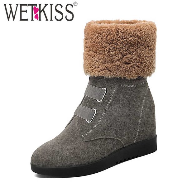 

wetkiss cow suede snow boots women metal decor winter shoes woman round toe thick high heels ankle boots warm winter boot 210630, Black