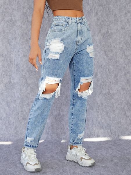 

light washed ripped jeans o5m9#, Blue