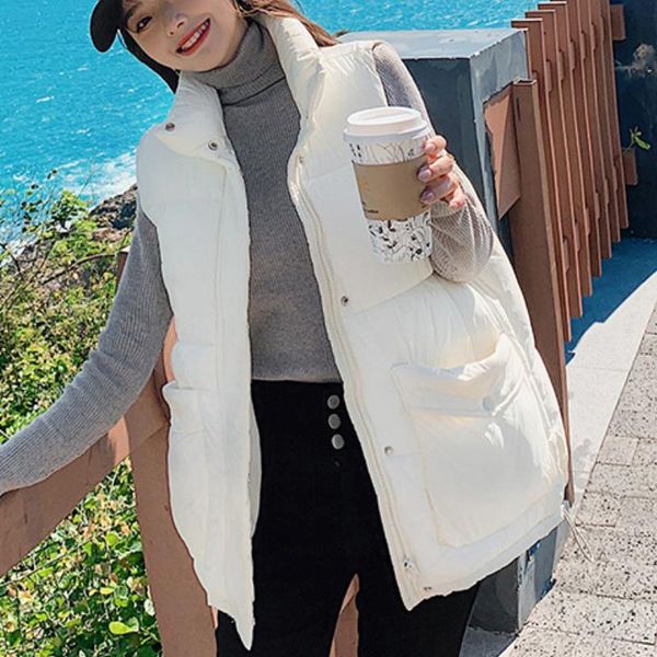 

women's vests long vest women winter waistcoat ultra light down jacket sleeveless casual solid coat drawstring chaleco mujer 2021, Black;white