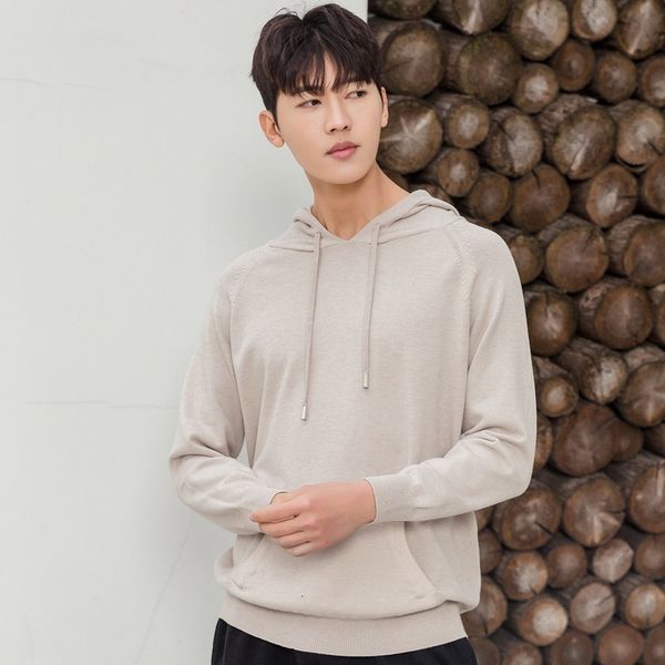 

men's t shirts long sleeve t-shirt spring autumn casual solid color youth simple hooded heavy sweater, White;black