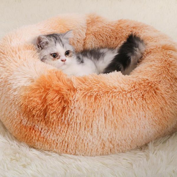 

cat beds & furniture xs-2xl round warm plush pet bed house waterproof soft mat winter sleeping nest dog basket cushion