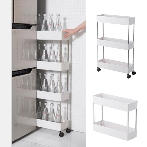 

hooks & rails 2/3/4 tier slim storage cart mobile shelving unit organizer slide out rolling utility rack for kitchen bathroom