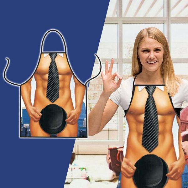 

aprons muscular man kitchen apron creative valentine's day gift oil-proof tablier cuisine femme baking accessories