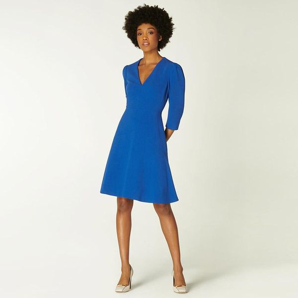 

casual dresses early autumn 2021 bubble sleeve v-neck 7-point solid waist dress, Black;gray