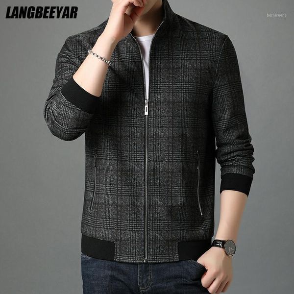 

men's jackets brand casual fashion stand collar autumn men coats & desigher zipper plaid windbreaker clothes, Black;brown