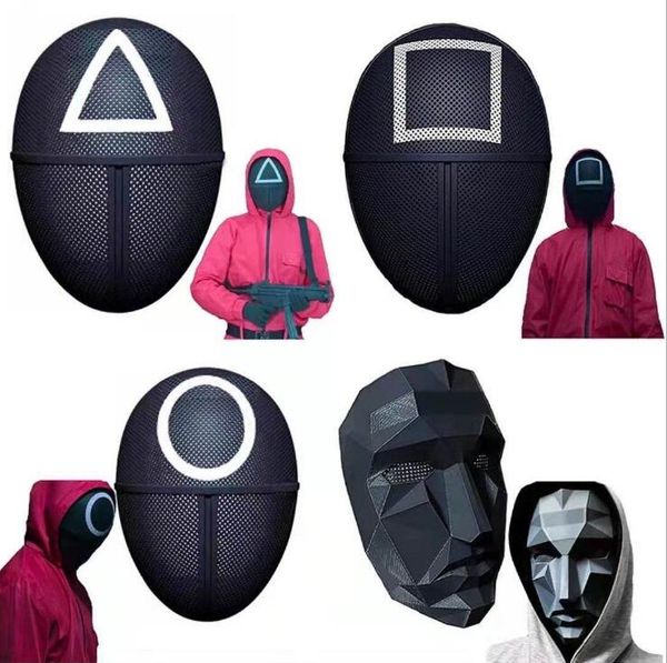 

south korea squid game masked man masks round squire triangle mask accessories delicate halloween masquerade costume party props