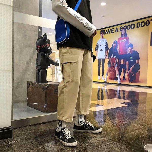 

men's pants loose fashion cool pocket men joggers trousers streetwear, Black