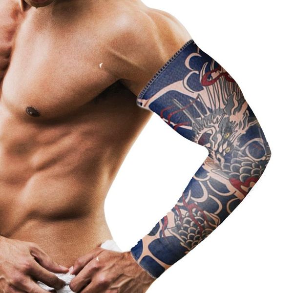 

1pc outdoor cycling sleeves 3d tattoo printed arm warmer uv protection mtb bike bicycle ridding elbow & knee pads, Black;gray