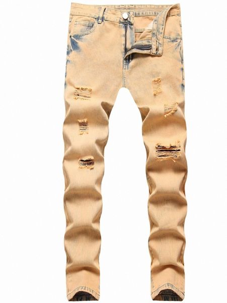 

men button waist ripped jeans r53z#, Blue