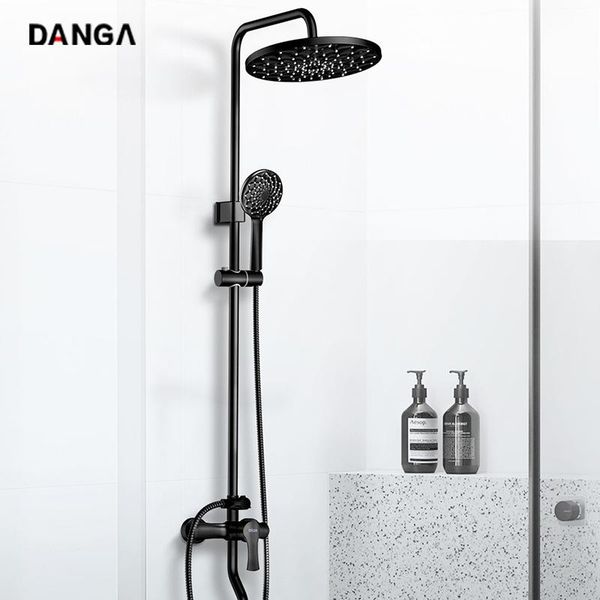 

black shower set system bathroom faucet household hand-held head wall-mounted spray nozzle sets