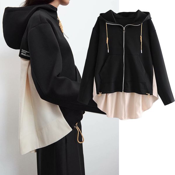 

autumn female straightjacket hood long sleeve, black jacket, Black;brown