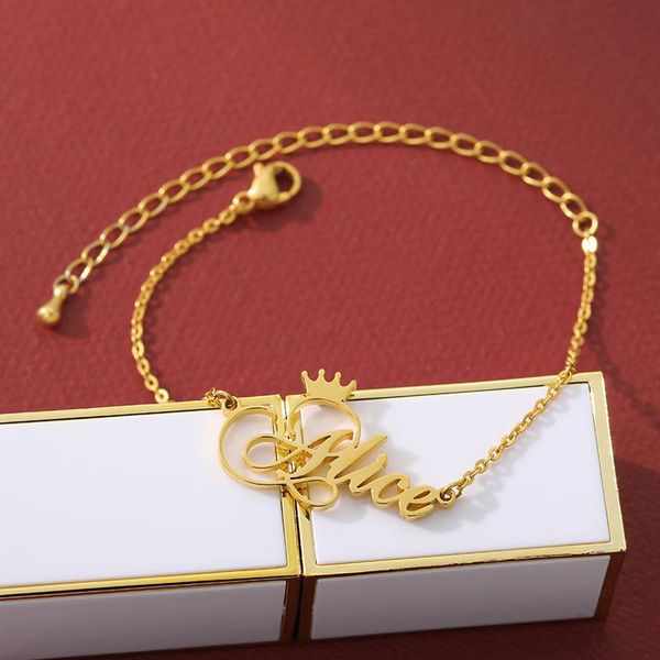 

other bracelets crown charms custom name bracelet personalized for women kids birthday gifts jewelry stainless steel chain gift party, Golden;silver