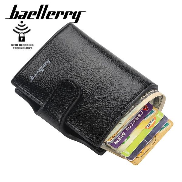

wallets rfid men's pu leather double card holder with clasp portable casual lady small mini handbag for men, Red;black