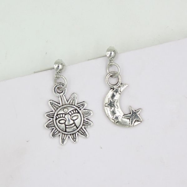 

wholesale sun and moon earrings cartilage asymmetric dangle earring for women girl friends gifts brincos pendientes handmade jewelry, Silver