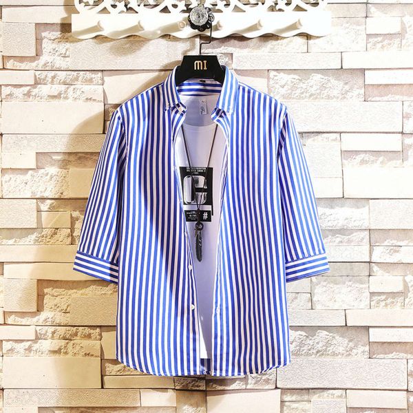 

men's casual shirts shirt summer striped lapel middle sleeve fashion youth korean slim men's personalized cardigan g99a fwp7, White;black