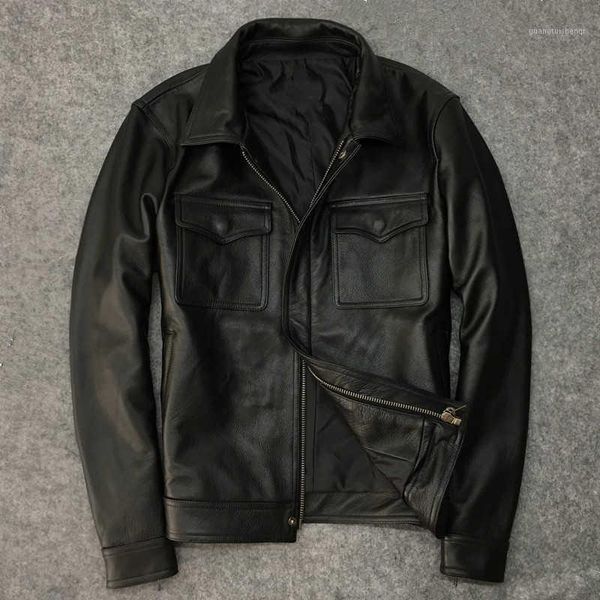 

men's leather & faux 2021 autumn jackets cow coat men a422, Black