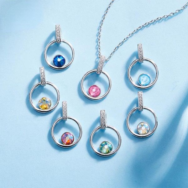 

chains rieen silver 925 necklace women jewelry sterling colorful crystals geometric circle fine pendant gifts