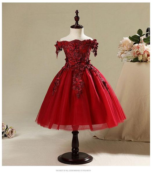 

baby girl dresses wedding party off shoulder beaded red lace christening gown infant born 1st birthday dress for baptism girl's, Red;yellow