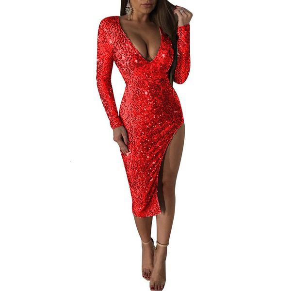 

winter high waist sequins long sleeve low-cut v of dinner thin women's hip dress shiny, Black;gray