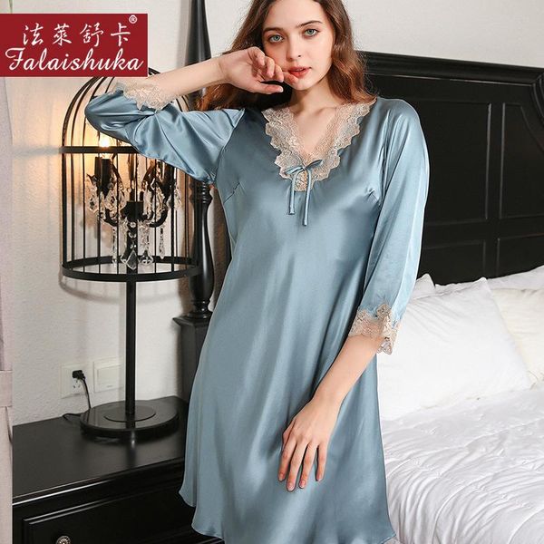 

women's sleepwear 16 momme summer 100% genuine silk nightgowns women sleepdress v-neck mulberry nightdress woman s82008, Black;red
