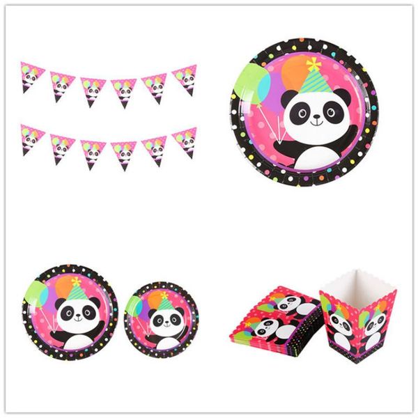 

packaging dinner service cartoon panda party tableware plate cup flag banner popcorn box decoration for kids birthday supplies
