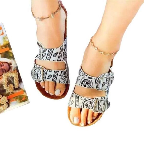 

women's sandals and slippers fashion leather buckle flat-bottomed light comfortable casual, Black