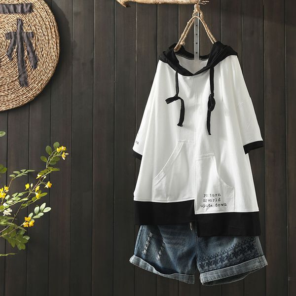 

women's t-shirt arrival summer korea fashion women short sleeve loose t-shirt all-matched casual cotton hooded tee shirt femme top, White