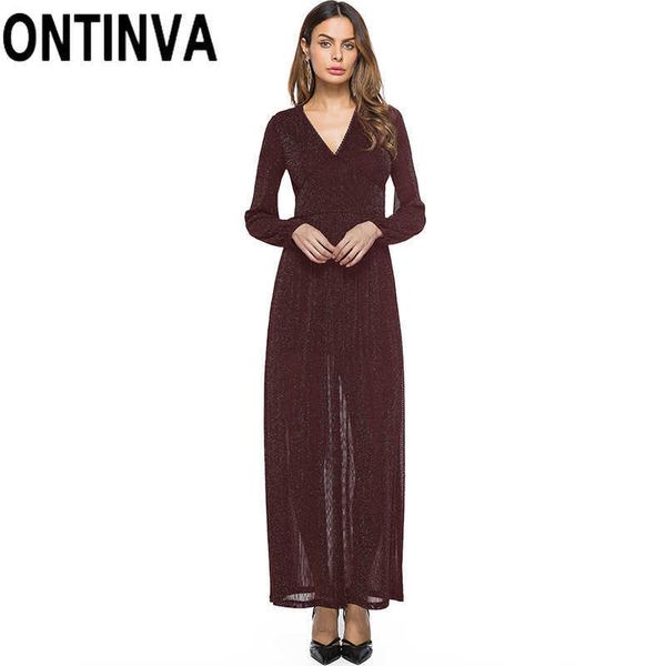 Feminina Bling Lanterna Lanterna Dress Sexy V-Pescoço Cintura Alta Vintage Long Ankle Comprimento Preto Partido Jantar Vestidos Noite 210527