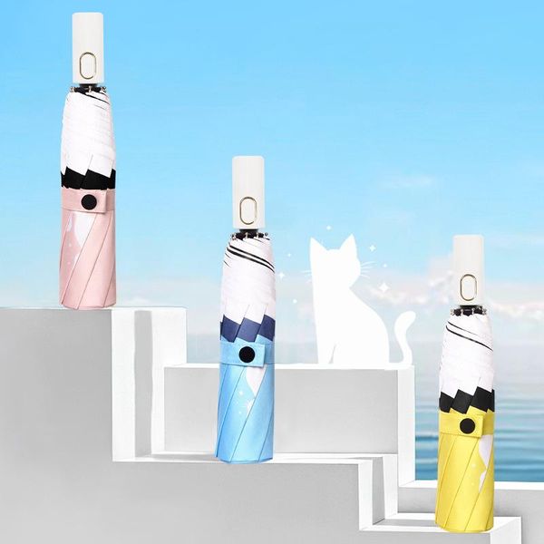 

umbrellas style small fresh three folding automatic umbrella sun protection 8k parasol cartoon cat windproof rainproof