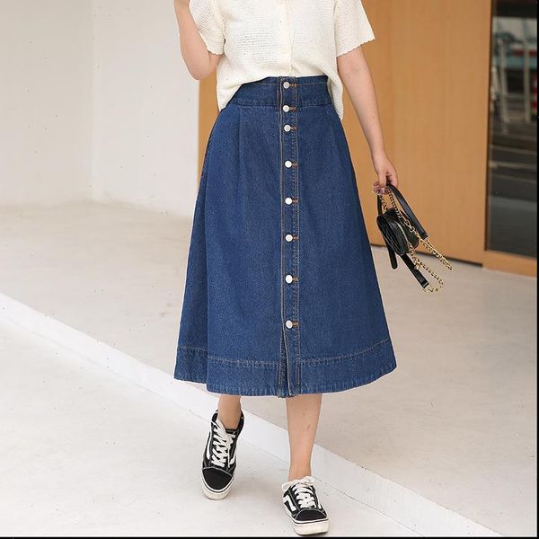 

denim skirts womens skirt high waist plus size a line casual street style button mid calf 4xl 5xl 6xl, Black