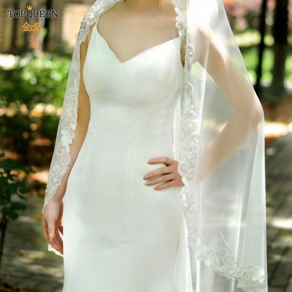 

bridal veils ueen v60 simple elegant wedding veil with pearls white ivory bride marriage tulle bead lace edge for women party, Black