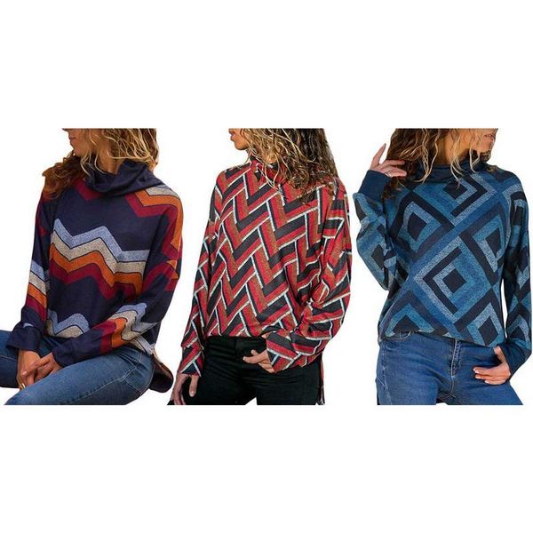 

women's sweaters 2021 knitted sweater casual geometric patterns pullover long sleeve sueded for female autumn winter, White;black