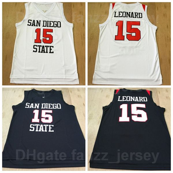 

ncaa san diego state college 15 kawhi leonard jersey men basketball black white team color breathable all stitched shirt for sport fans exce