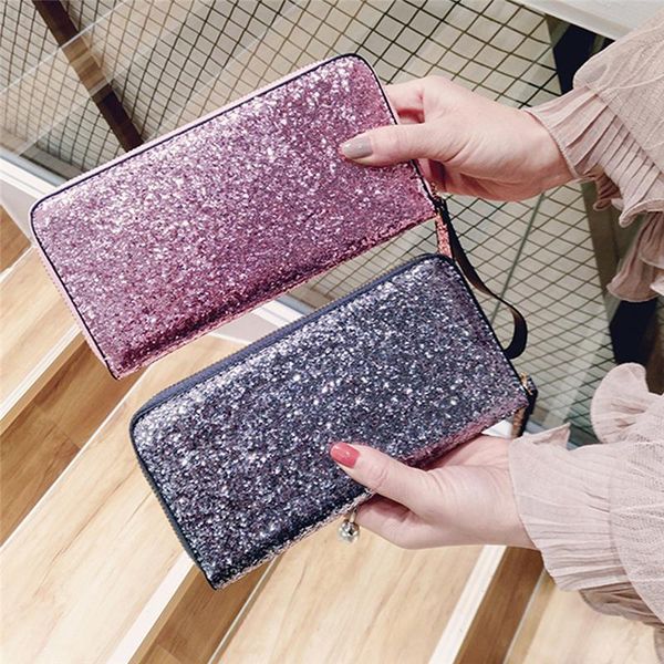 

wallets fashion bling sequin wallet ladies clutch bag long glossy leather zipper flash party bolsa female bolso mujer, Red;black