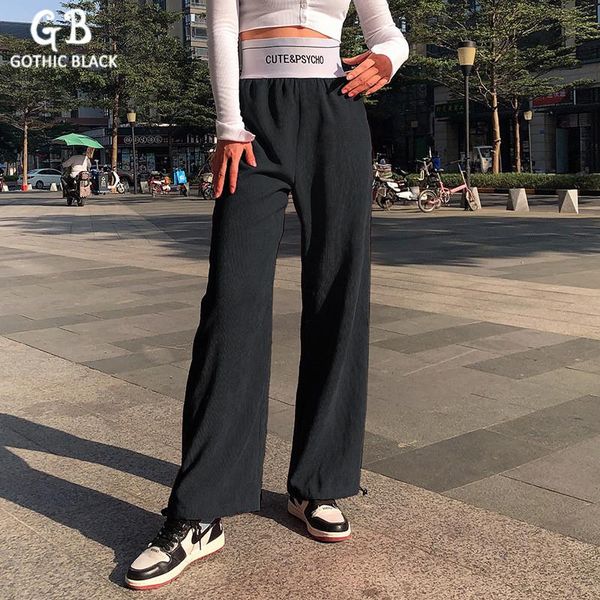 

women's pants & capris gothic black vintage women high wiaist letter printing corduroy loose harem 2021 goth female streetwear leisure, Black;white