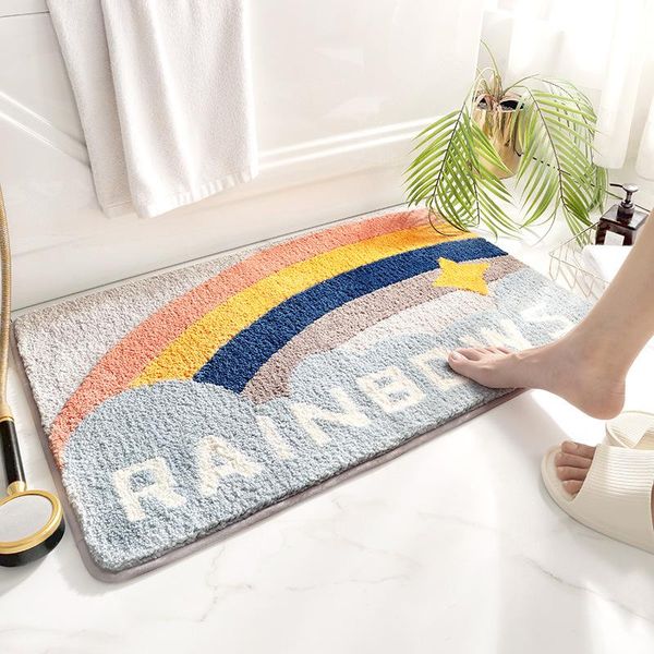 

carpets rainbow flocking bath mat super soft microfiber bathroom carpet non-slip absorbent foot machine washable rug