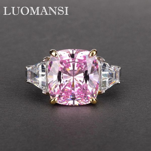 

luomansi s925 sterling silver luxury square high carbon diamond ring jewelry wedding party woman gift wholesale cluster rings, Golden;silver