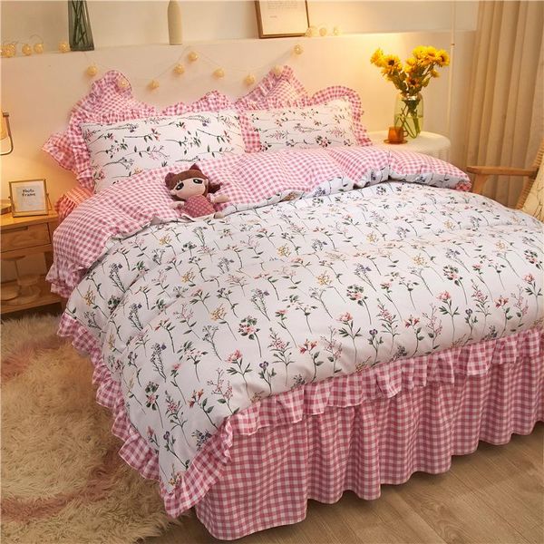 

bedding sets pink plaid flower set for bedroom soft bedspreads quality quilt cover and pillowcase home decoration ocaeania fashion