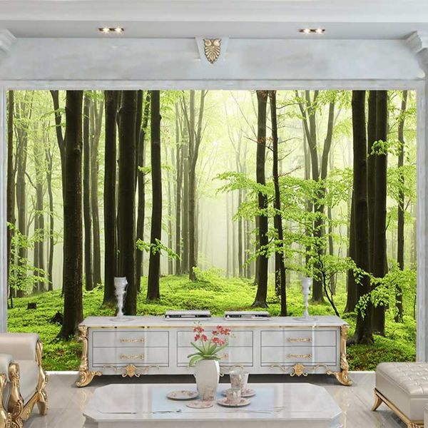 

wallpapers youman large 3d papel murals nature fog trees forest wallpaper wall mural paper for bedroom background sticker