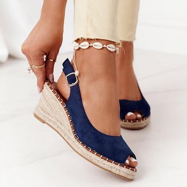 

sandals 2021 platform peep summer heel shoes women toe buckle wedge for ladies casual female, Black
