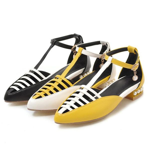 

women's ladies pointed toe lace up pearl hollowed out casual single shoes sandalias mujer 2021 buckle strap sandals, Black