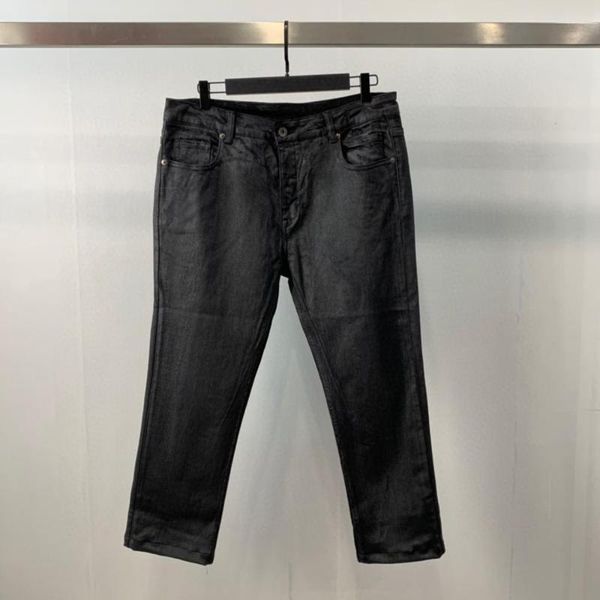 

owen seak men wax denim jeans 100% cotton gothic men's clothing coated summer straight women solid pants size xl, Blue