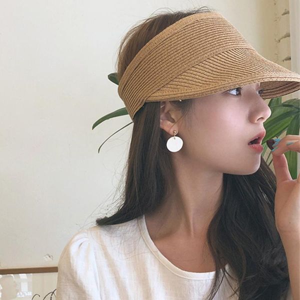 

fashional hollow shading hat summer outdoor activities beach elastic straw adjustable cap sun solid visor protect the skin wide brim hat, Blue;gray