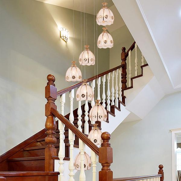 

pendant lamps american style indoor roof gazebo gold retractable long stairwel staircase lamp for home light