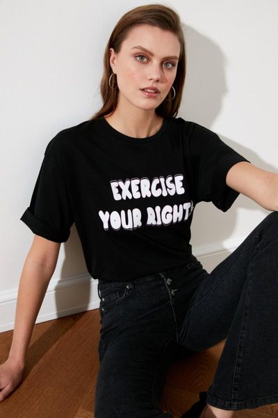

women's t-shirt trendyol printed loose knitted twoss21ts0648, White