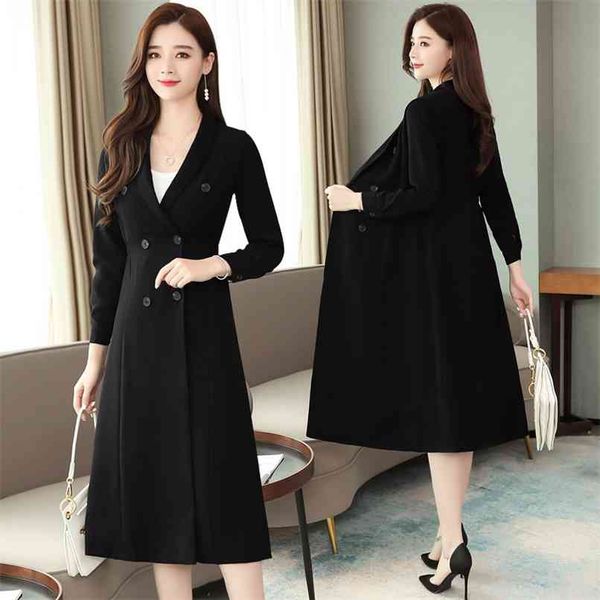 

female vintage chic black midi dresses autumn winter plus size solid long sleeve dress elegant women bodycon party vestidos 210528, Black;gray